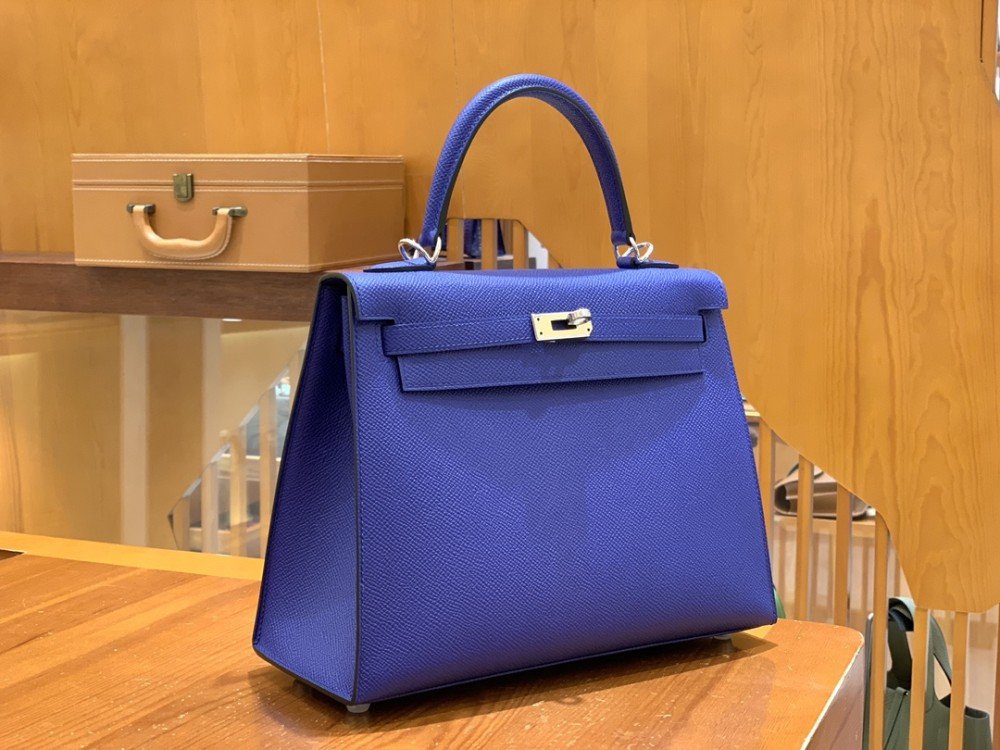 올수공 에르메스 켈리 25 엡송 글레이즈드 블루 실버 버클