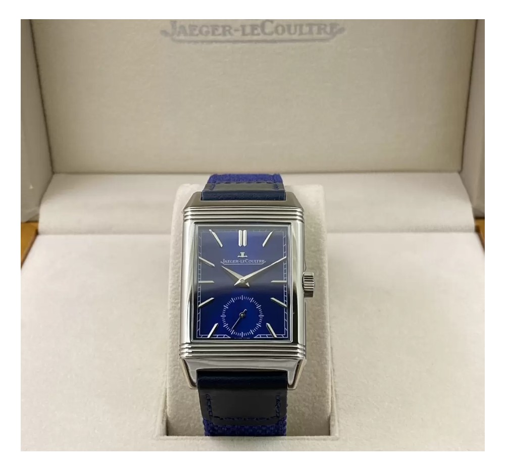 예거 르쿨트르 리베르소 Tribute Monoface Small Seconds 블루 다이얼 브레이디드/가죽 스트랩 Q397848J