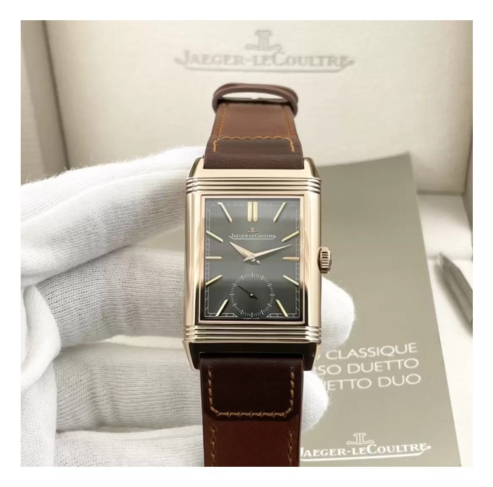 예거 르쿨트르 리베르소 클래식 라지 듀오페이스 스몰 세컨드 블랙 다이얼 레더 스트랩 Q396245J