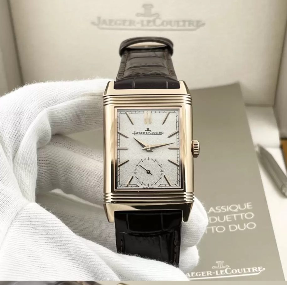 예거 르쿨트르 리베르소 클래식 라지 듀오페이스 스몰 세컨드 화이트 다이얼 레더 스트랩 Q396245J