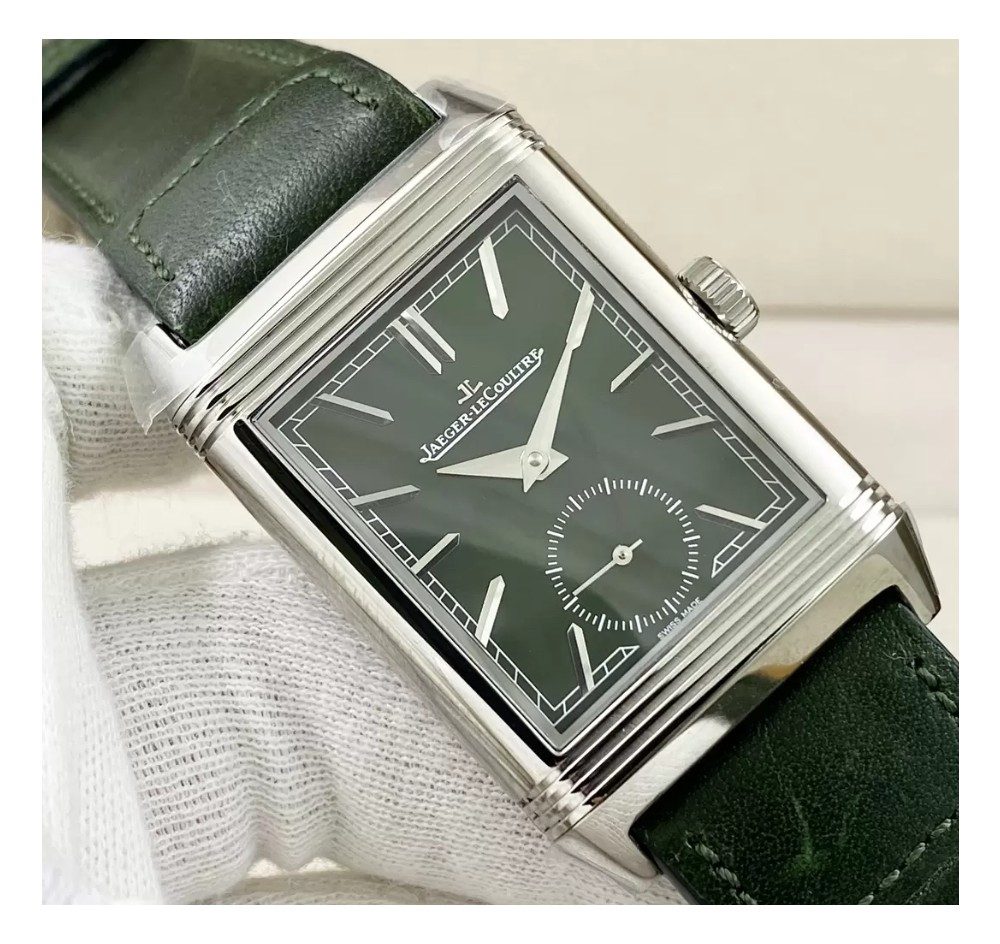 예거 르쿨트르 리베르소 클래식 라지 듀오페이스 스몰 세컨드 그린 다이얼 레더 스트랩 Q397843J
