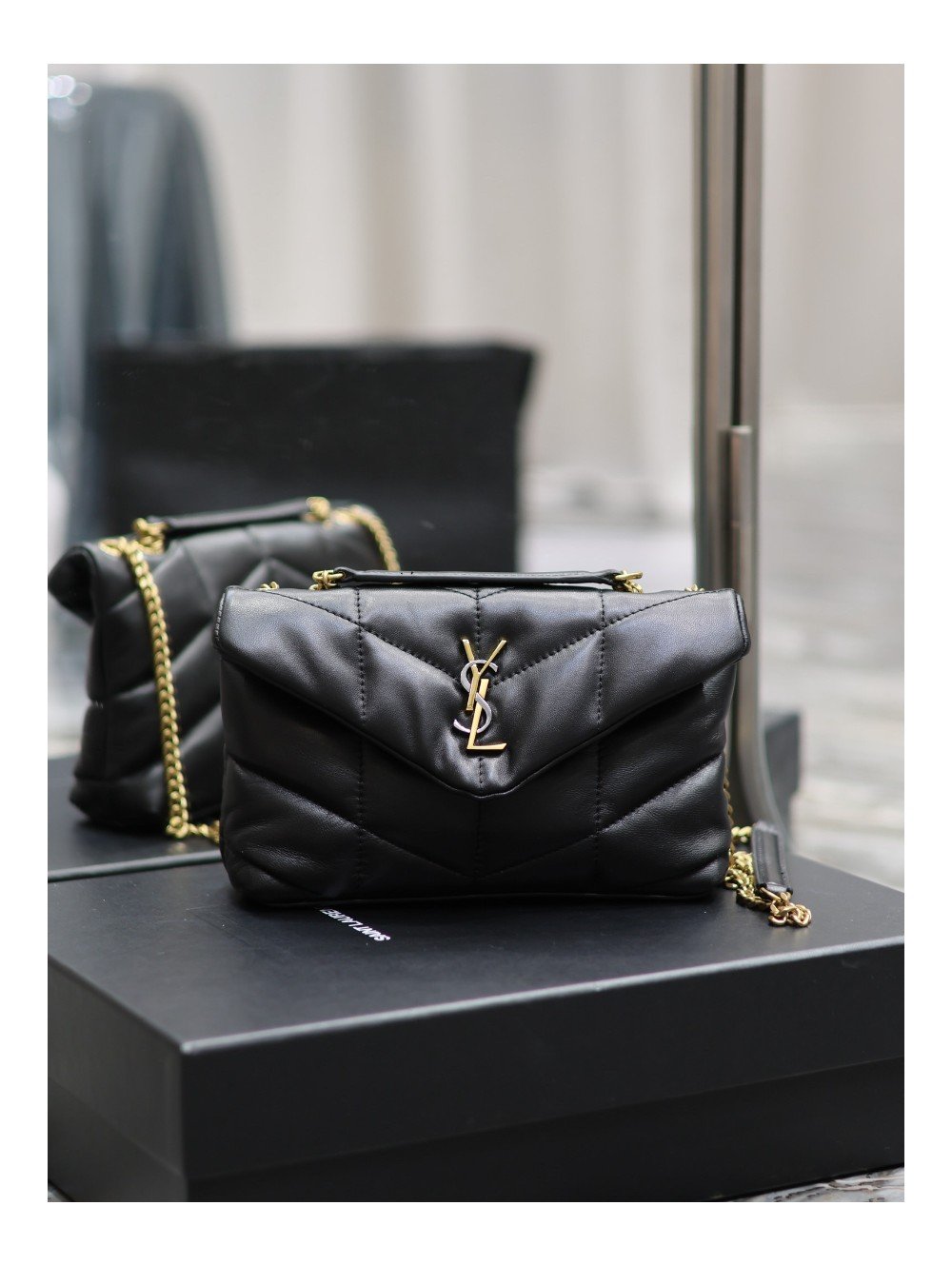 생로랑 루루 푸퍼 숄더 크로스백 블랙 금장 759337