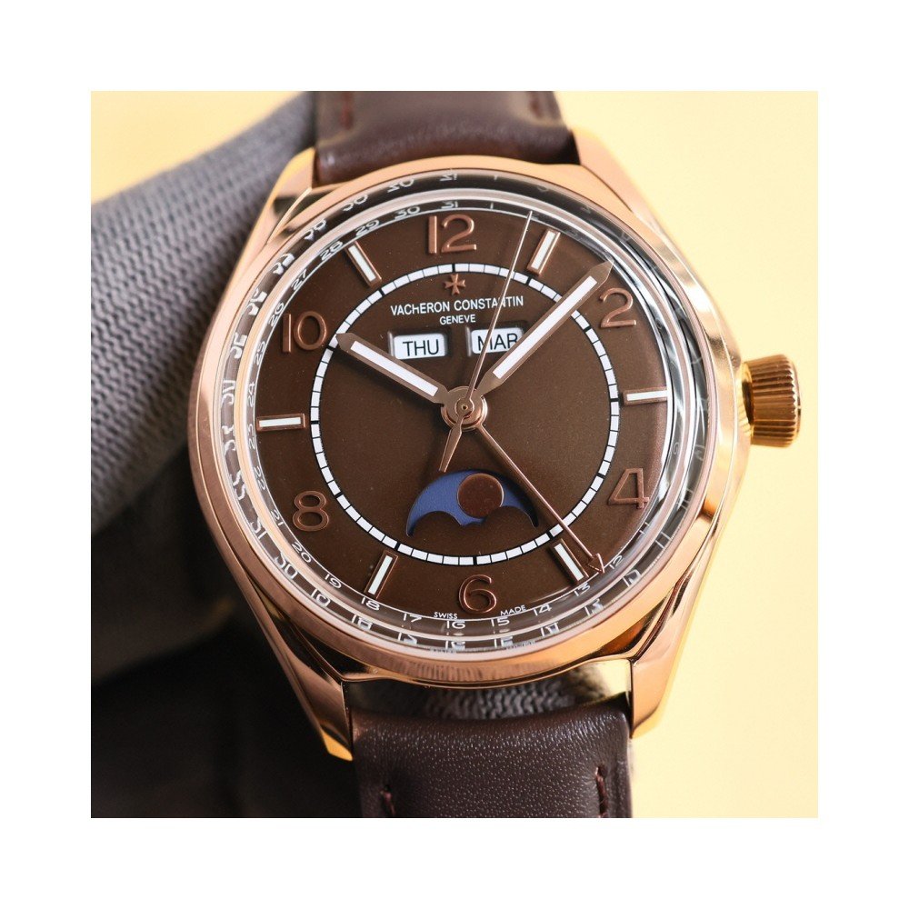 바쉐론 콘스탄틴 피프티 식스 컴플리트 캘린더 브라운 다이얼 레더 스트랩 40mm 4000E/000R-B065