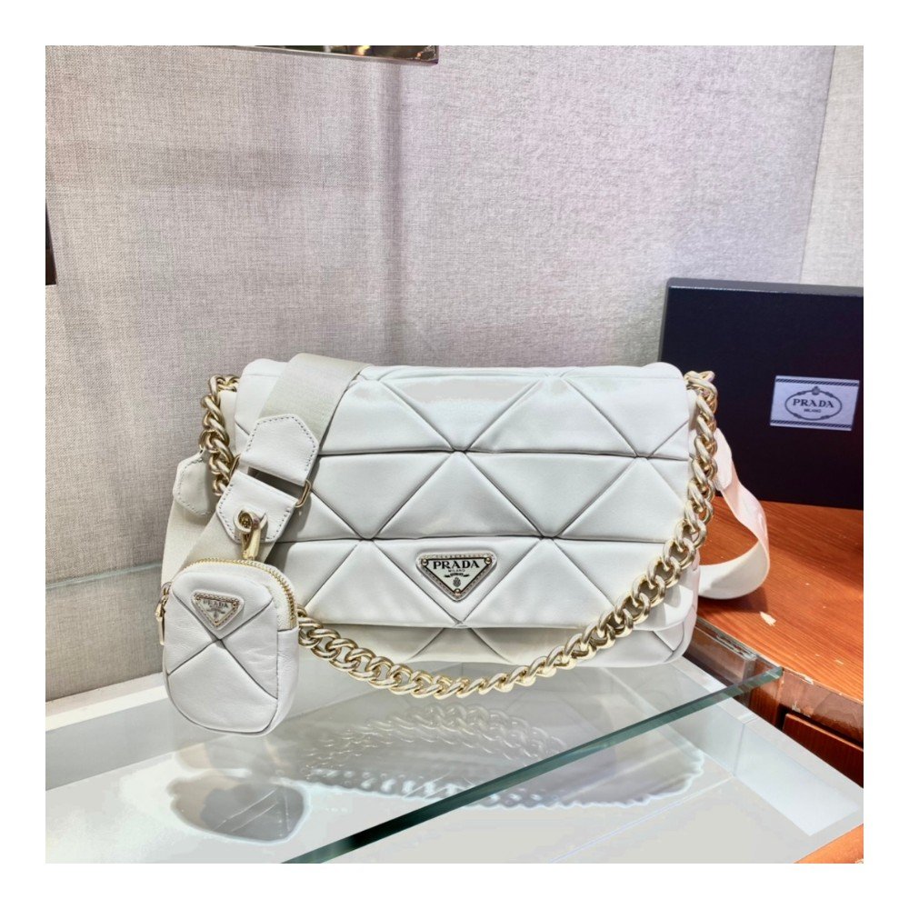 프라다 시스템 나파 가죽 패치워크 숄더백 화이트