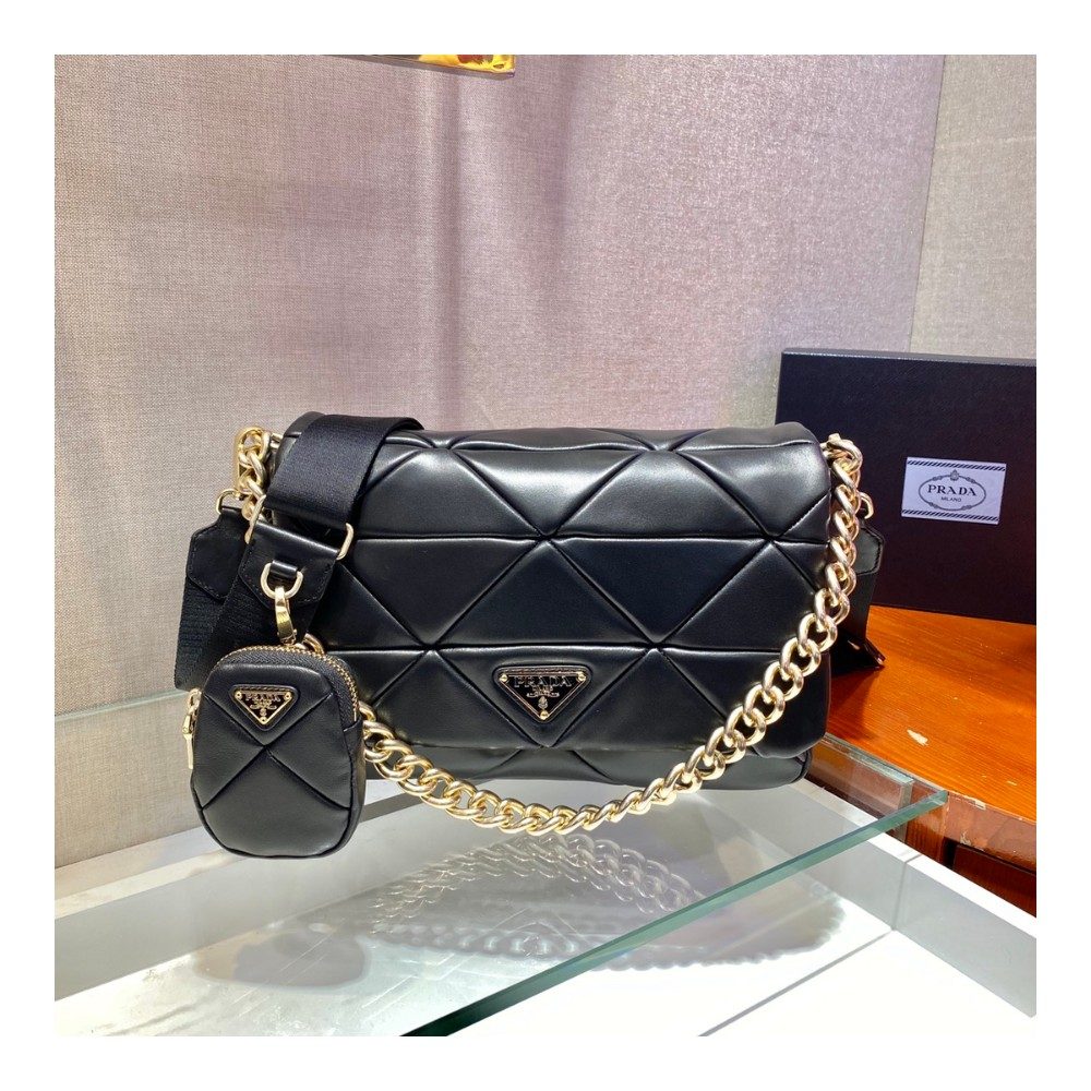 프라다 시스템 나파 가죽 패치워크 숄더백 블랙