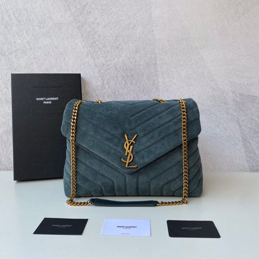 생로랑 퀄팅 스웨이드 루루 미디엄 백 블루