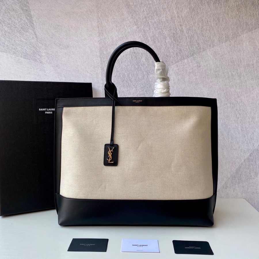 생로랑 카바스 투톤 토트백 블랙&화이트