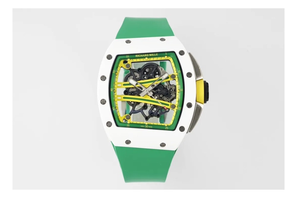 리차드밀 RM61-01 화이트 세라믹 1:1 베스트 에디션 그린 러버 스트랩 RMUL2