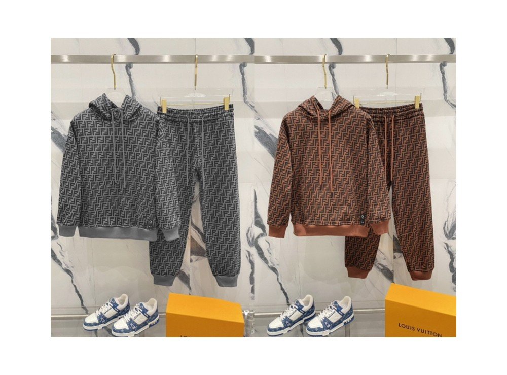 펜디 FF로고 트레이닝 후드 팬츠 세트(블랙/브라운)