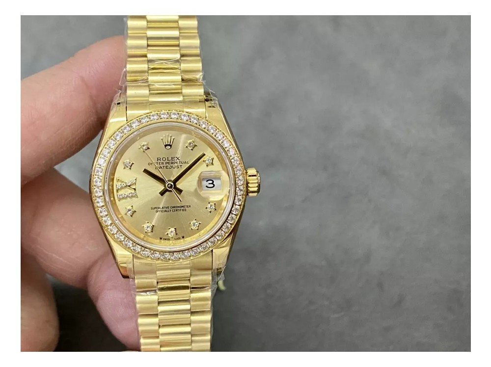 롤렉스 레이디 데이저스트 YG 다이얼 다이아 베젤 로즈골드 28mm 279173