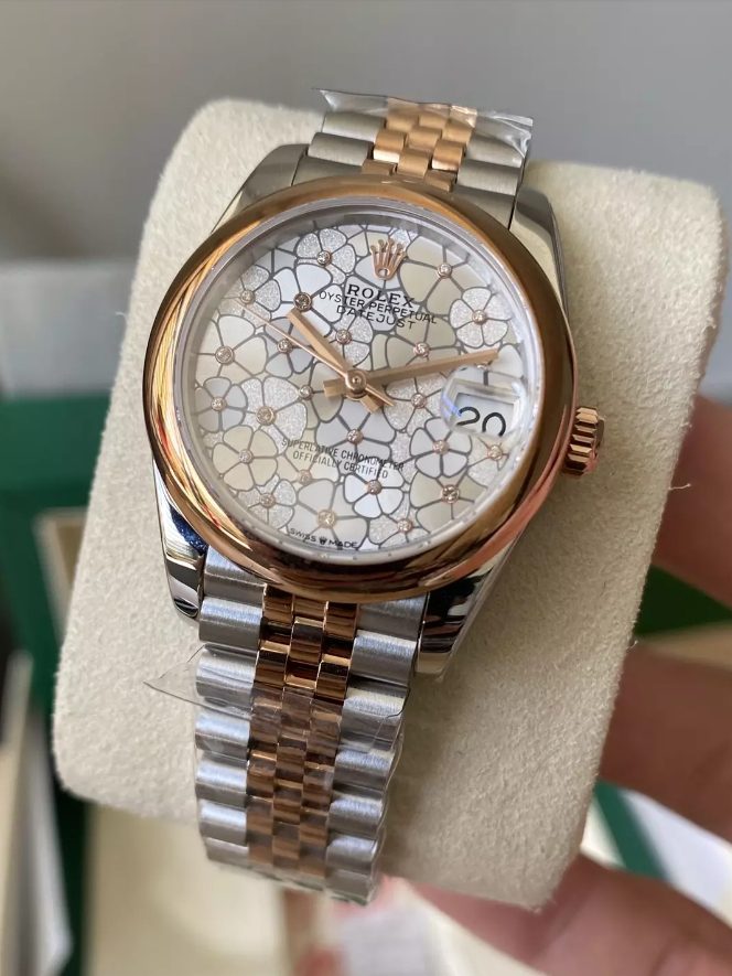 롤렉스 여성용 데이저스트 플로럴 다이아몬드 다이얼 콤비 SS/RG 31mm 278241