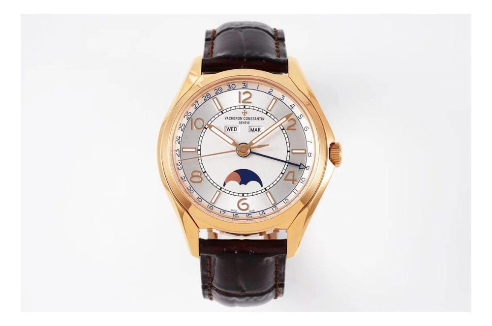 바쉐론 콘스탄틴 피프티 식스 컴플리트 캘린더 화이트 다이얼 로즈골드 레더 스트랩 40mm 4000E/000A-B548