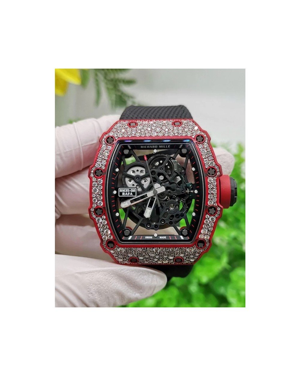 CNC 커스텀 리차드밀 라파엘 나달 레드 카본 랩 다이아 세팅 RM35-02
