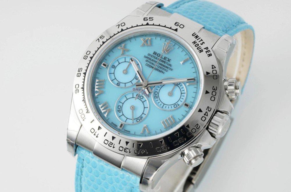 롤렉스 데이토나 비치 에디션 티파니 로만 다이얼 가죽 스트랩 40mm 116519