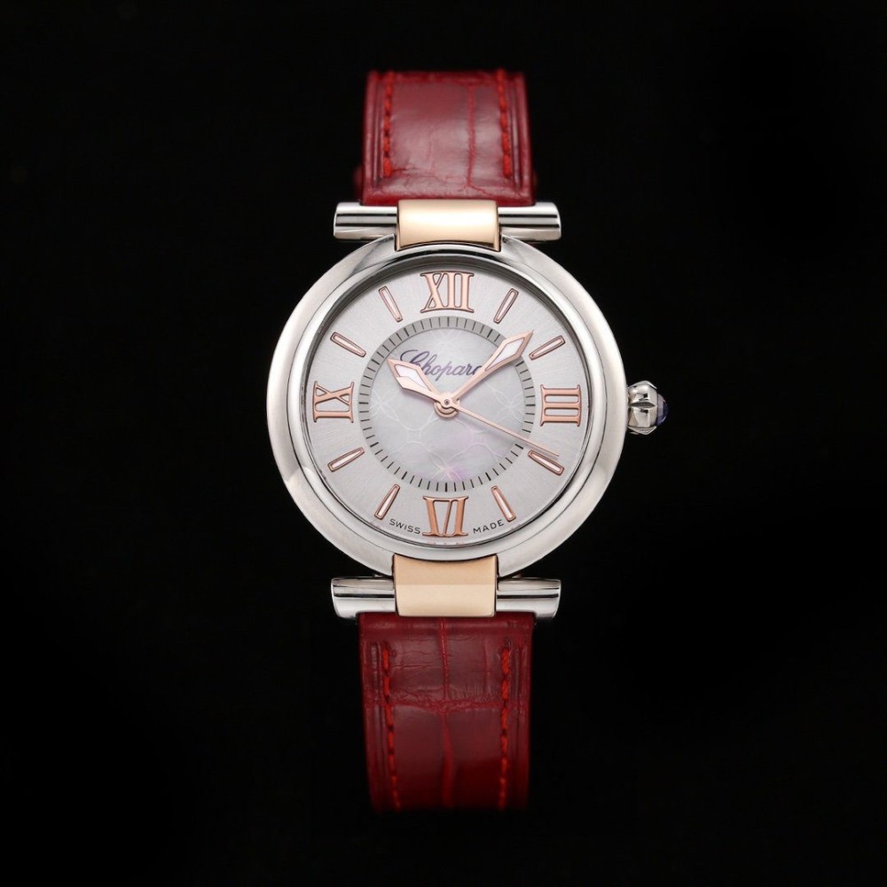쇼파드 임페리알레 화이트 다이얼 로즈골드 콤비 레더스트랩 29mm 388563-3001